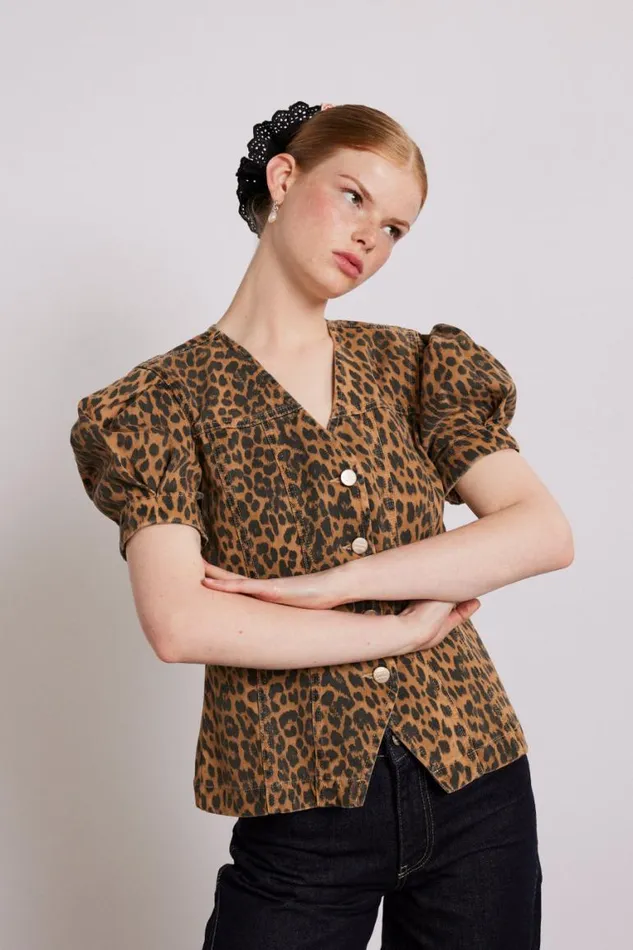 Women Damson Madder Coords Shell Denim Top 8211 Leopard