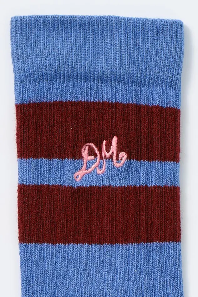 Women Damson Madder Cold Weather Accessories Calf Length Socks 8211 Blue and Burgundy Stripe