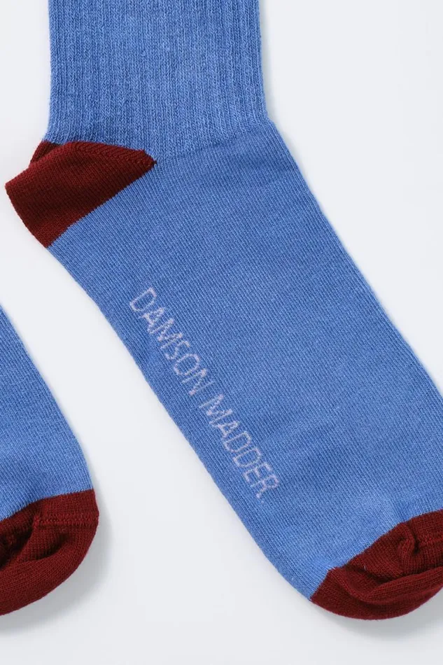 Women Damson Madder Cold Weather Accessories Calf Length Socks 8211 Blue and Burgundy Stripe