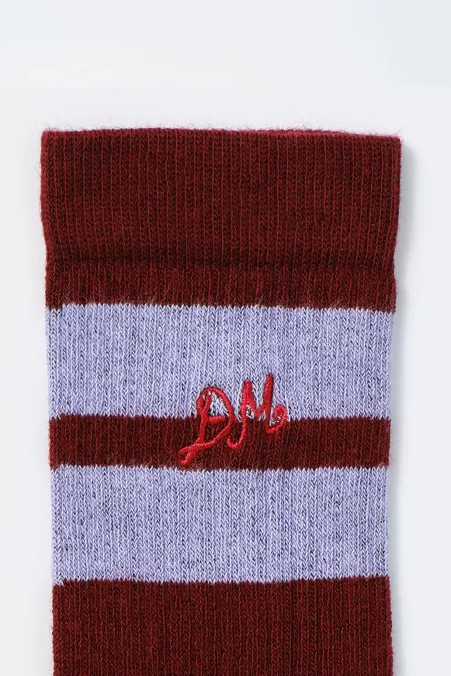 Women Damson Madder Cold Weather Accessories Calf Length Socks 8211 Burgundy and Lilac Stripe