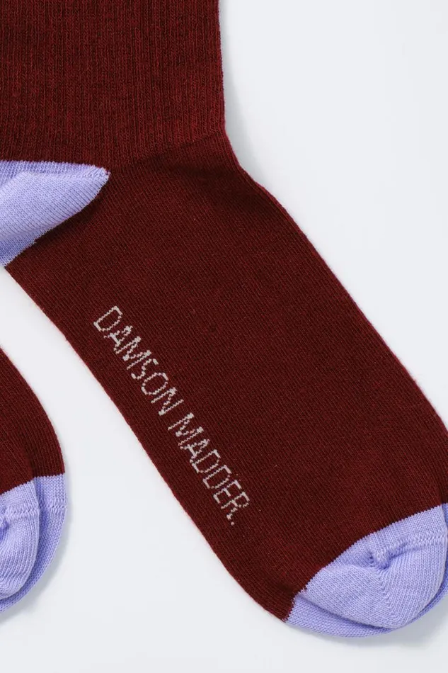 Women Damson Madder Cold Weather Accessories Calf Length Socks 8211 Burgundy and Lilac Stripe