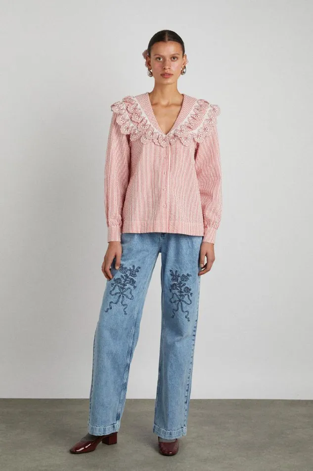 Women Damson Madder Denim Babysitter Jean 8211 Embroidered Bow