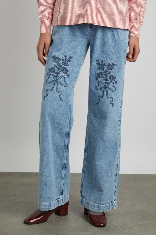Women Damson Madder Denim Babysitter Jean 8211 Embroidered Bow