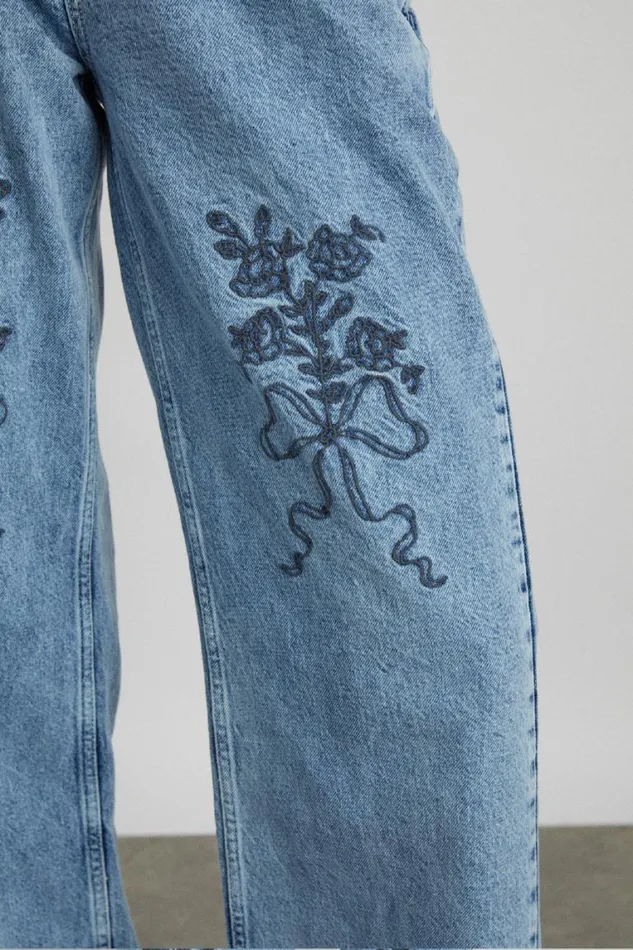 Women Damson Madder Denim Babysitter Jean 8211 Embroidered Bow