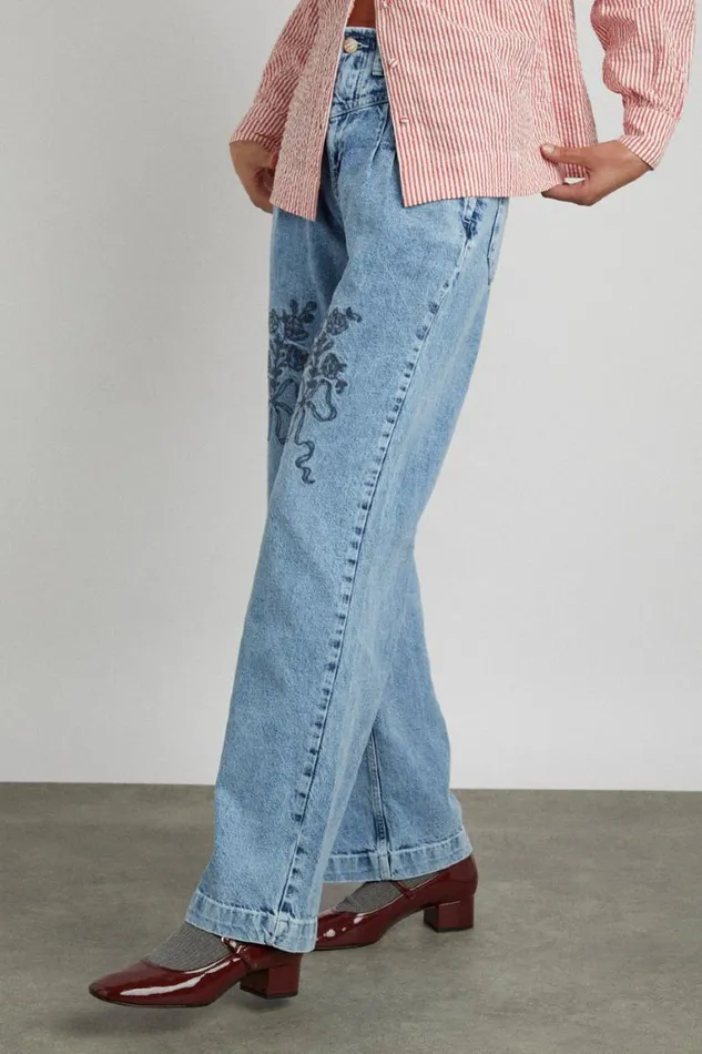 Women Damson Madder Denim Babysitter Jean 8211 Embroidered Bow