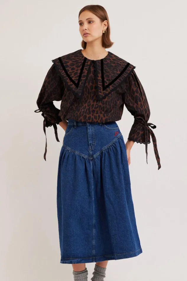 Women Damson Madder Denim Fin Midi Skirt