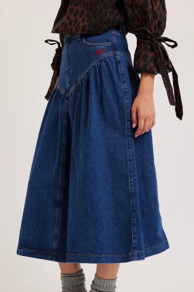 Women Damson Madder Denim Fin Midi Skirt