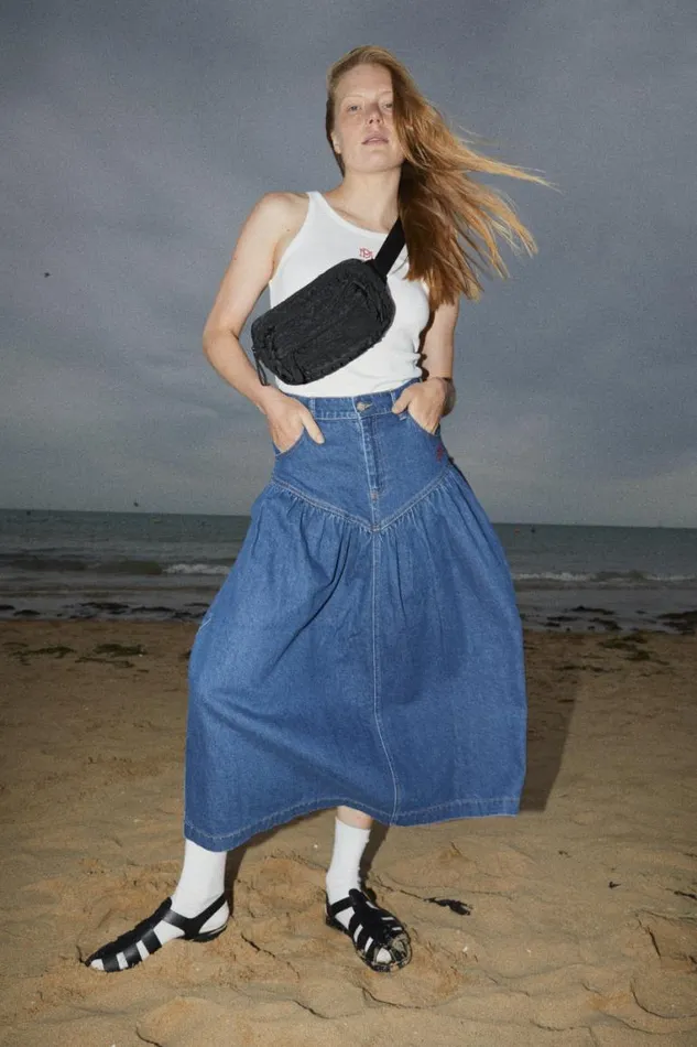 Women Damson Madder Denim Fin Midi Skirt