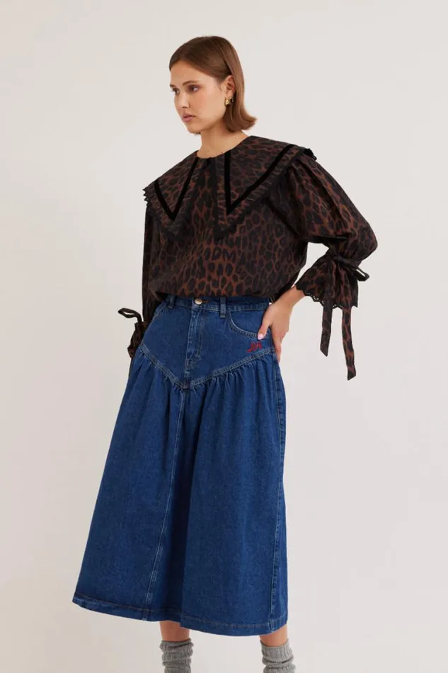 Women Damson Madder Denim Fin Midi Skirt