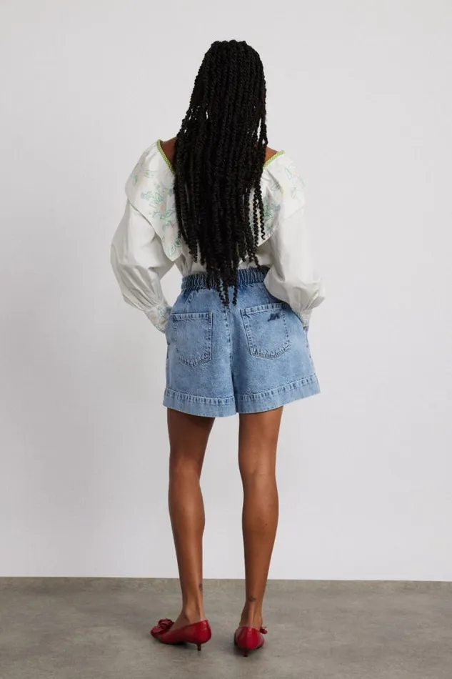 Women Damson Madder Denim Rafe Shorts 8211 Bow Embroidery