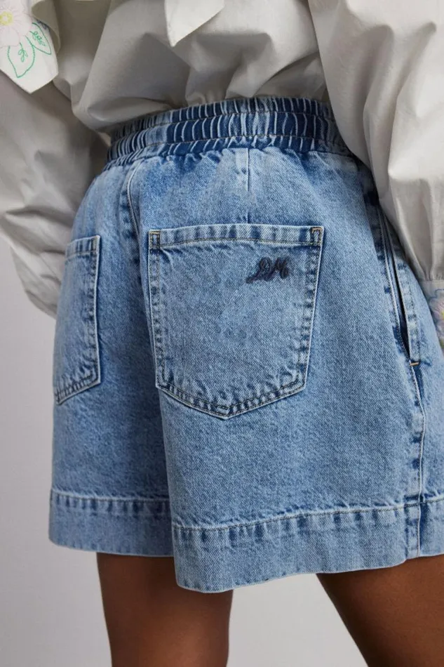 Women Damson Madder Denim Rafe Shorts 8211 Bow Embroidery