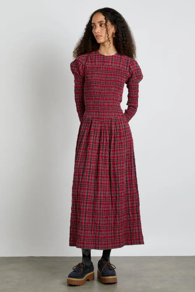 Women Damson Madder Dresses Alice Shirred Midi Dress Red Check
