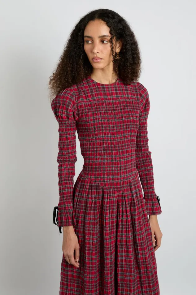 Women Damson Madder Dresses Alice Shirred Midi Dress Red Check