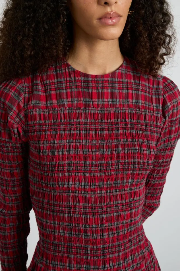 Women Damson Madder Dresses Alice Shirred Midi Dress Red Check