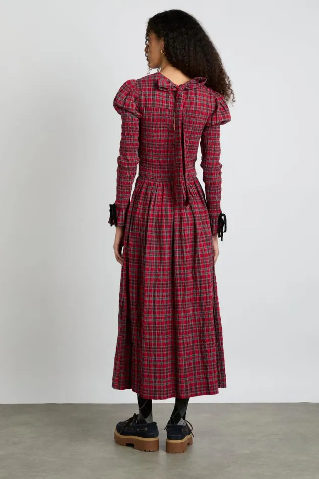 Women Damson Madder Dresses Alice Shirred Midi Dress Red Check