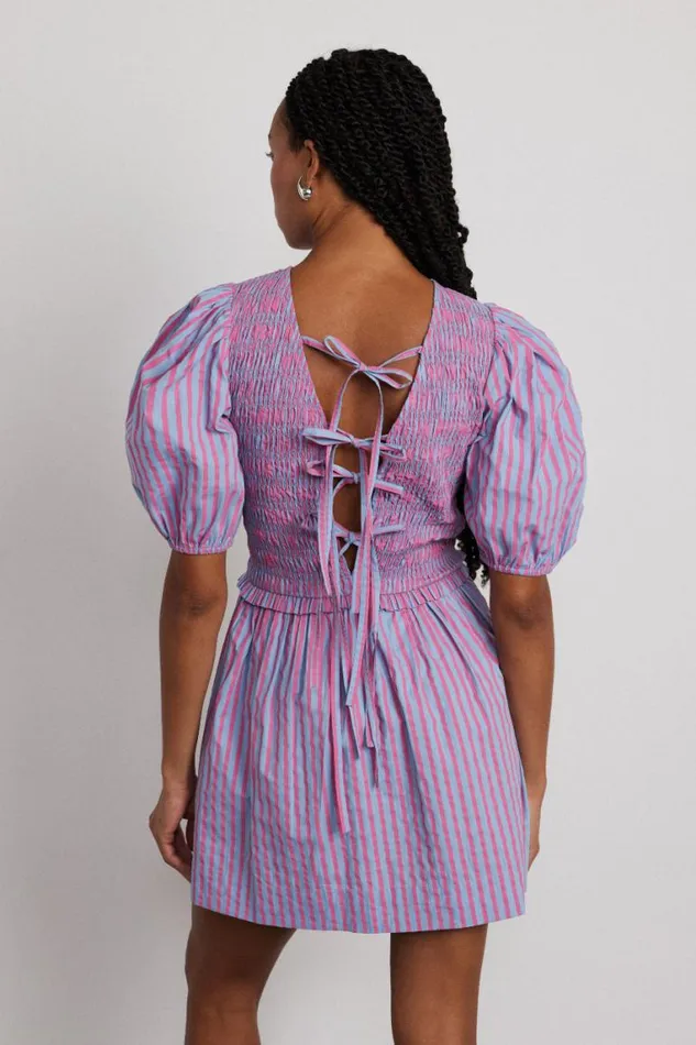 Women Damson Madder Dresses Bluebelle Shirred Mini Dress 8211 Pink and Blue Stripe
