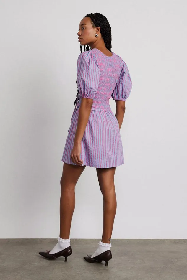 Women Damson Madder Dresses Bluebelle Shirred Mini Dress 8211 Pink and Blue Stripe
