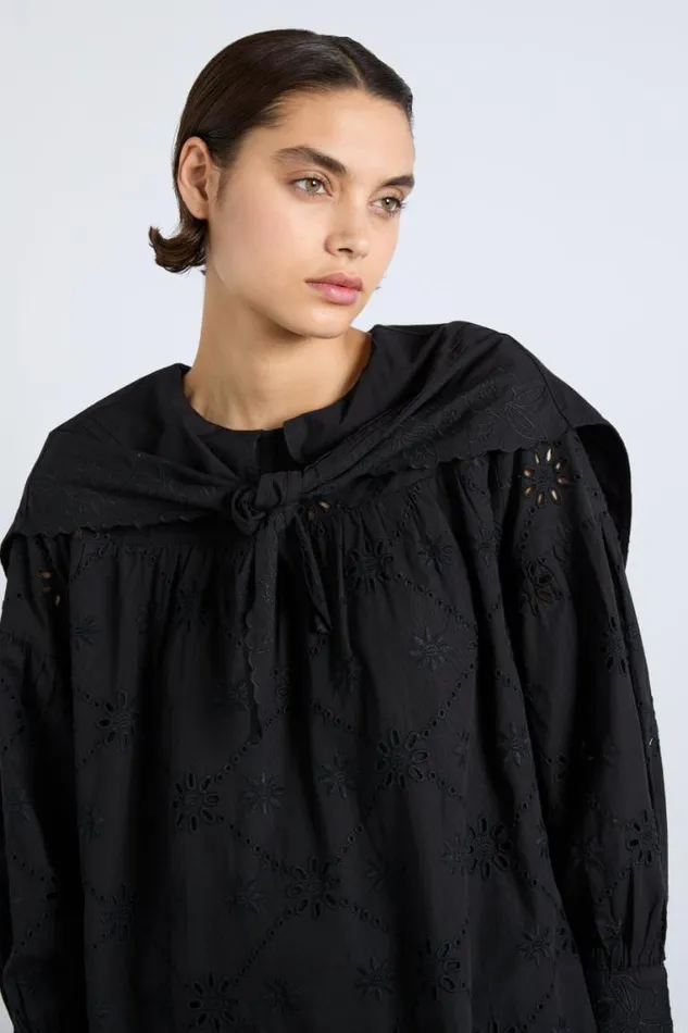 Women Damson Madder Dresses Clementine Embroidered Collared Mini Dress 8211 Black
