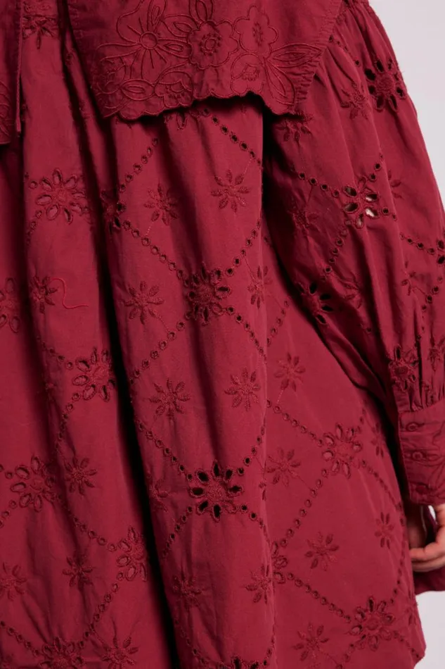 Women Damson Madder Dresses Clementine Embroidered Collared Mini Dress 8211 Burgundy