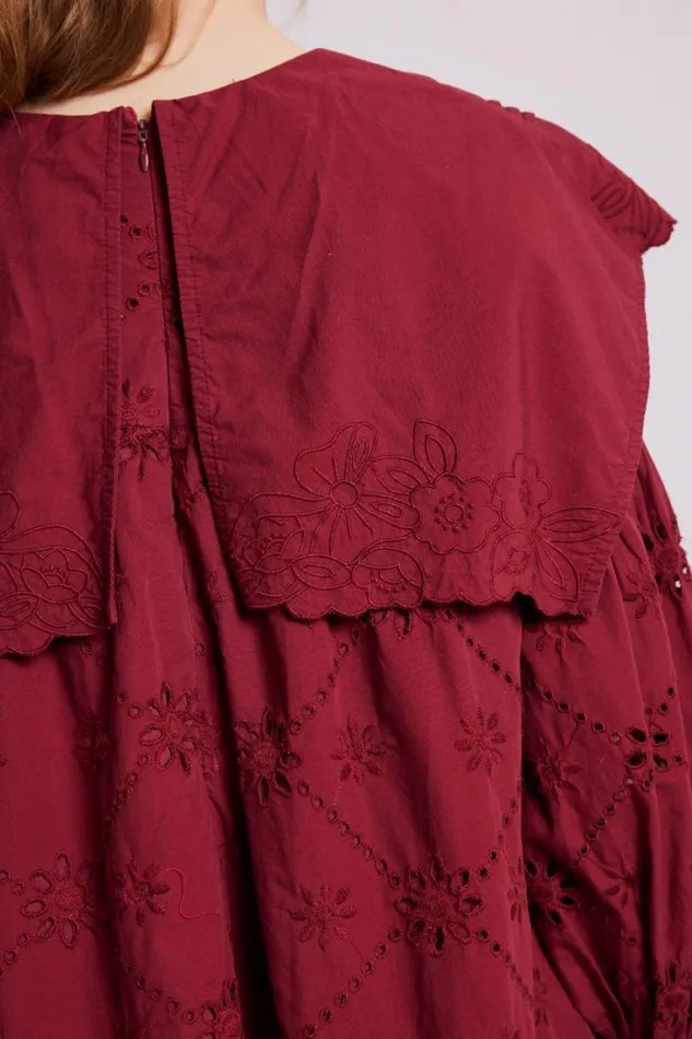 Women Damson Madder Dresses Clementine Embroidered Collared Mini Dress 8211 Burgundy