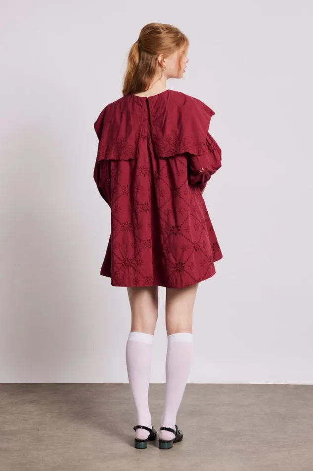 Women Damson Madder Dresses Clementine Embroidered Collared Mini Dress 8211 Burgundy