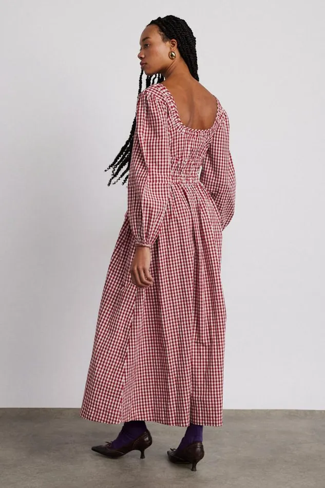 Women Damson Madder Dresses Dakota Bow Midi Dress 8211 Red Gingham