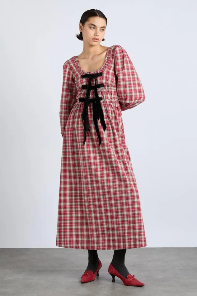 Women Damson Madder Dresses Dakota Bow Midi Dress 8211 Tartan