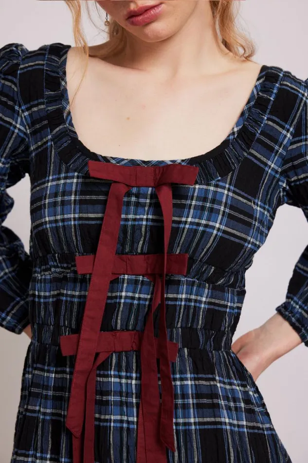 Women Damson Madder Dresses Dakota Midi Dress 8211 Blue Check