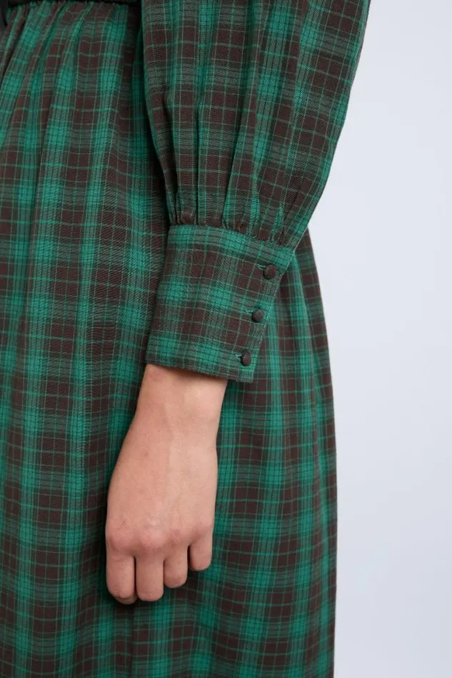 Women Damson Madder Dresses Elle Shirred Midi Dress 8211 Green Check