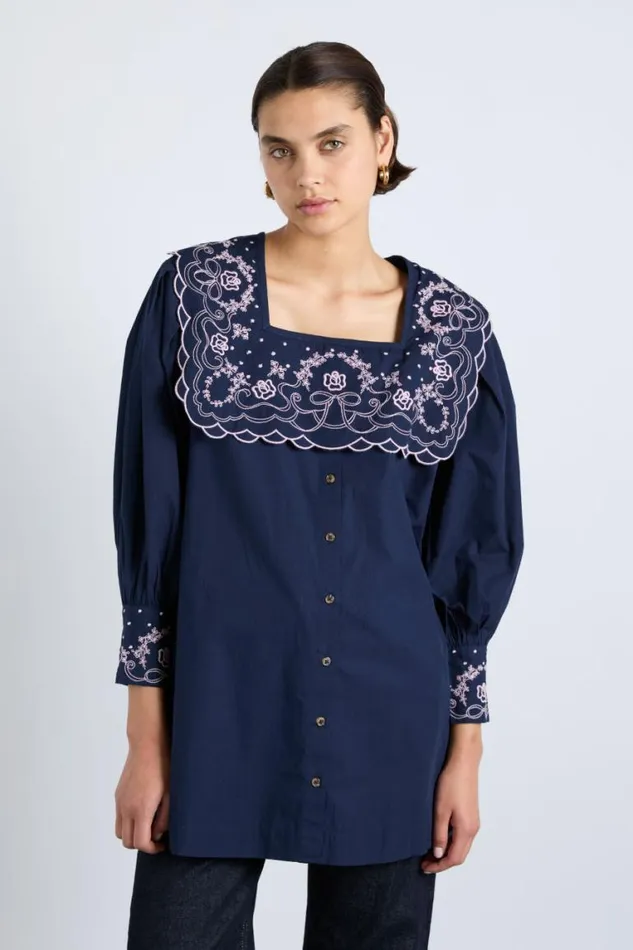 Women Damson Madder Dresses Mala Embroidered Mini Dress Navy