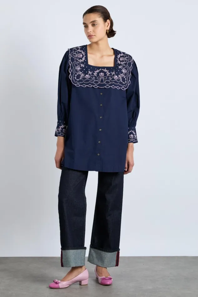Women Damson Madder Dresses Mala Embroidered Mini Dress Navy