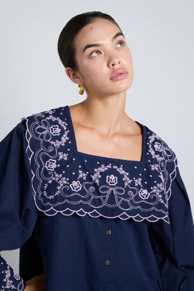 Women Damson Madder Dresses Mala Embroidered Mini Dress Navy