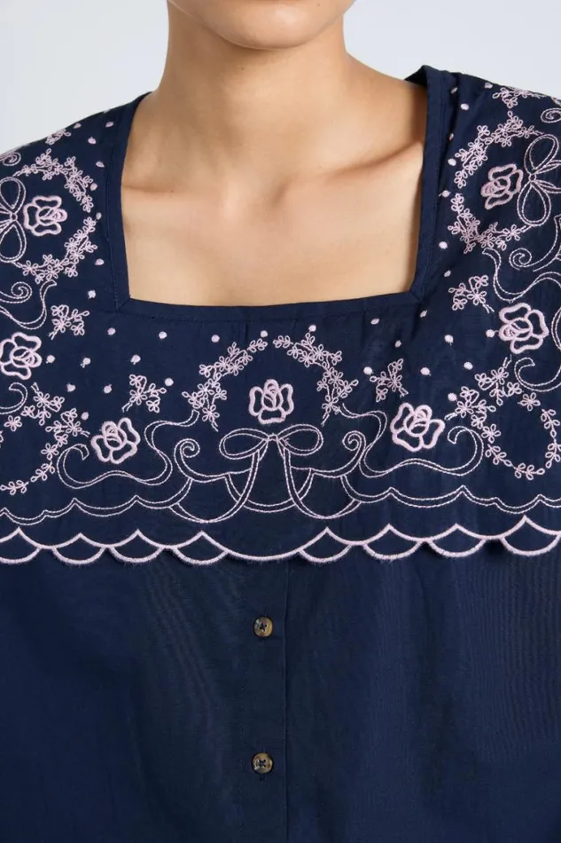 Women Damson Madder Dresses Mala Embroidered Mini Dress Navy
