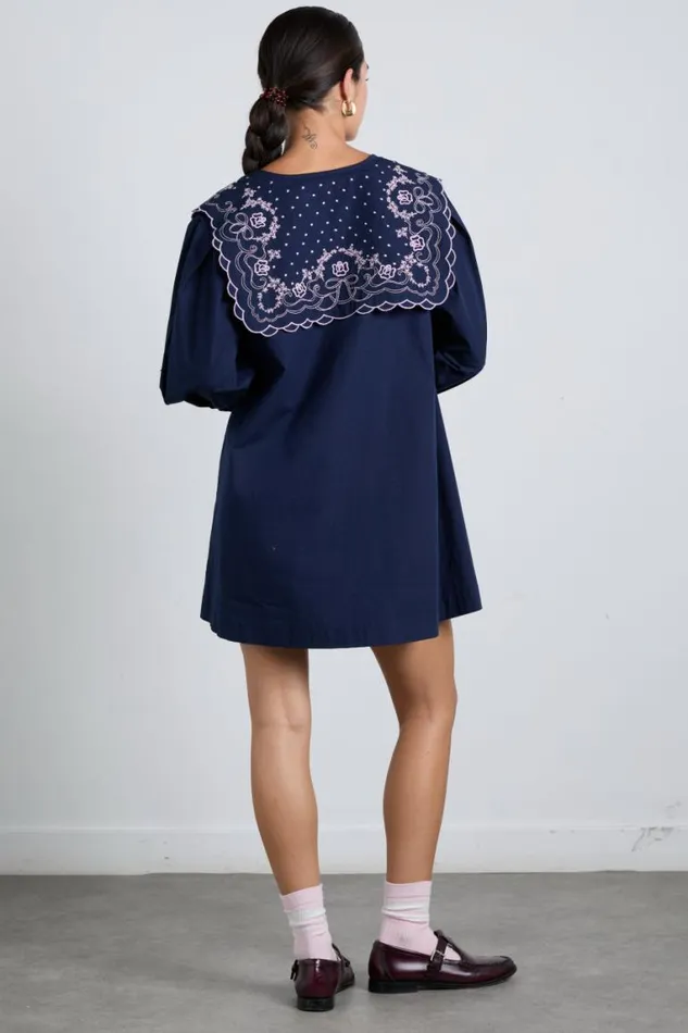 Women Damson Madder Dresses Mala Embroidered Mini Dress Navy
