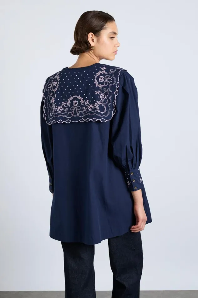 Women Damson Madder Dresses Mala Embroidered Mini Dress Navy