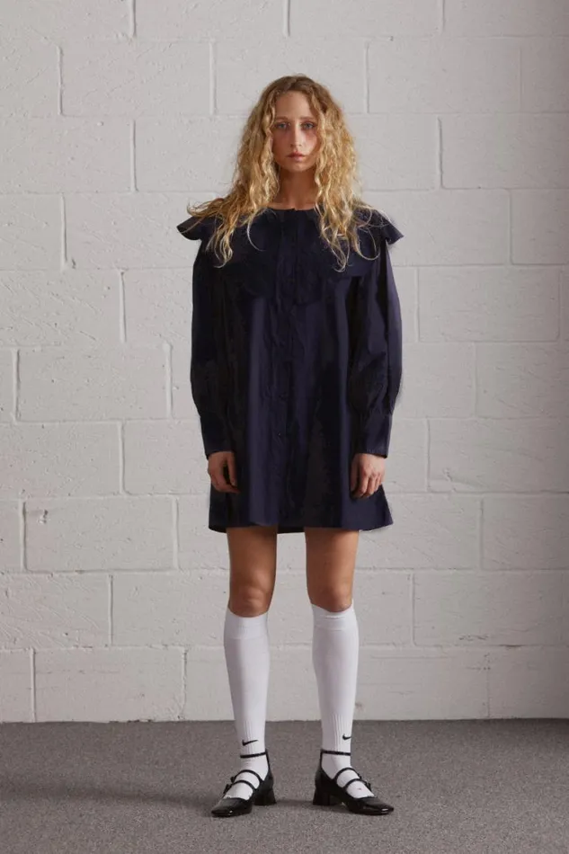 Women Damson Madder Dresses Mimi Mini Dress 8211 Navy Broderie
