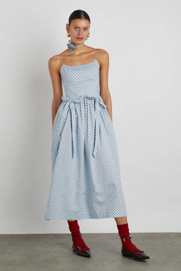 Women Damson Madder Dresses Penelope Midi 8211 Blue and Red Spot