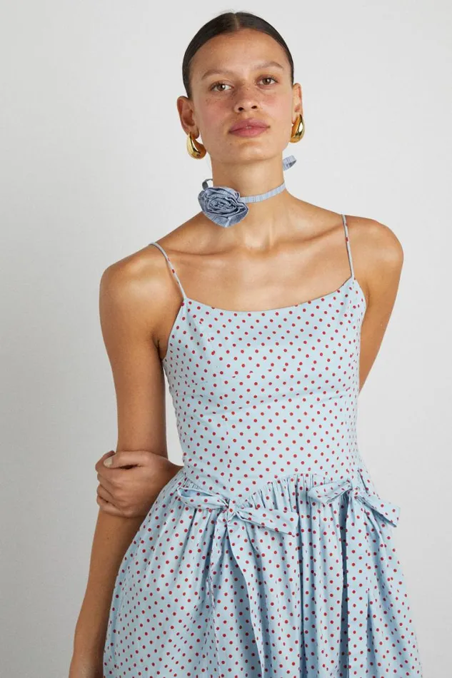 Women Damson Madder Dresses Penelope Midi 8211 Blue and Red Spot