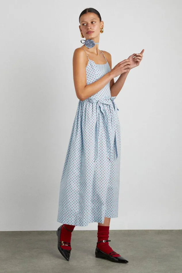 Women Damson Madder Dresses Penelope Midi 8211 Blue and Red Spot