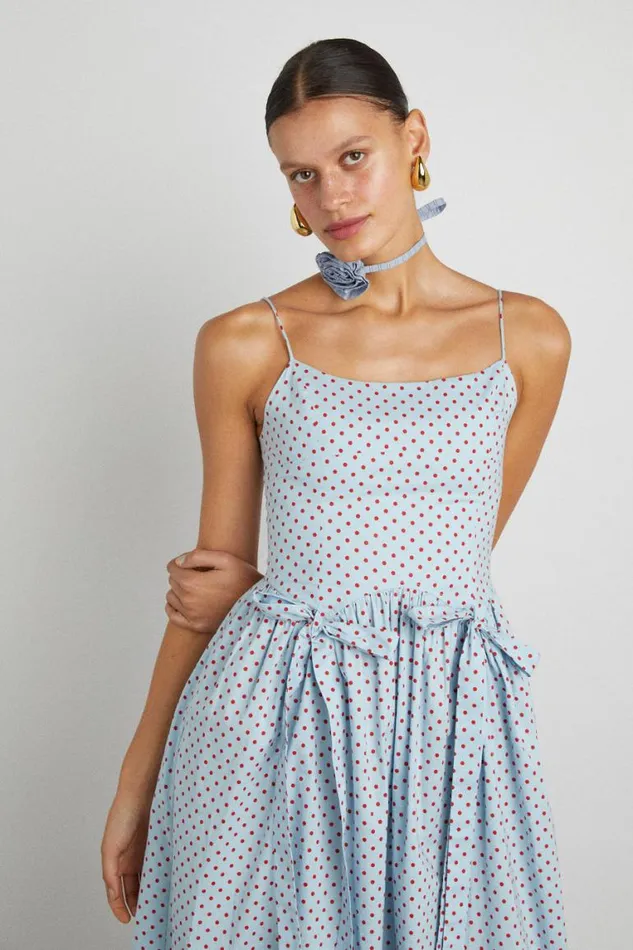 Women Damson Madder Dresses Penelope Midi 8211 Blue and Red Spot