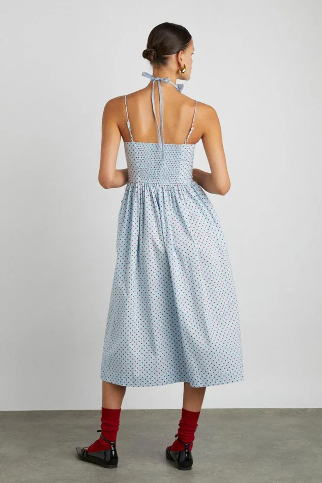 Women Damson Madder Dresses Penelope Midi 8211 Blue and Red Spot