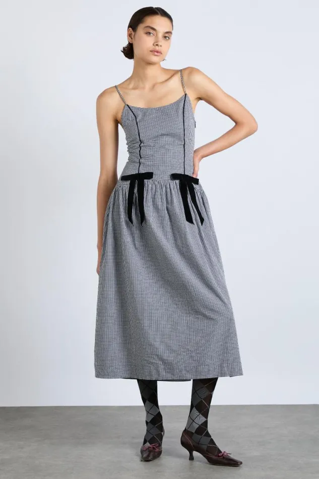 Women Damson Madder Dresses Persephone Midi Dress 8211 Black Gingham