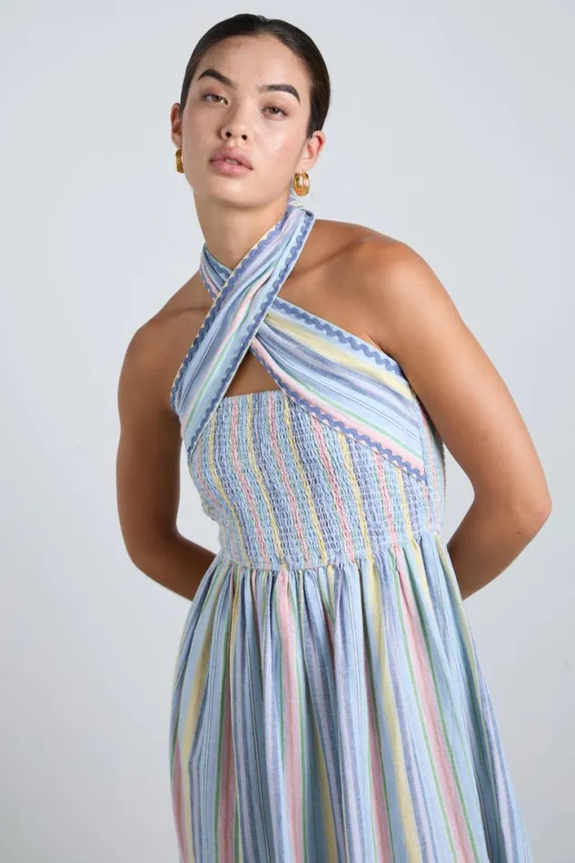 Women Damson Madder Dresses Pia Midi Dress 8211 Pastel Stripe