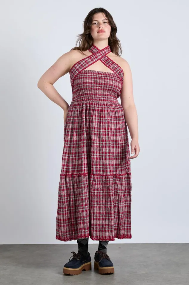 Women Damson Madder Dresses Pia Midi Dress 8211 Red Check