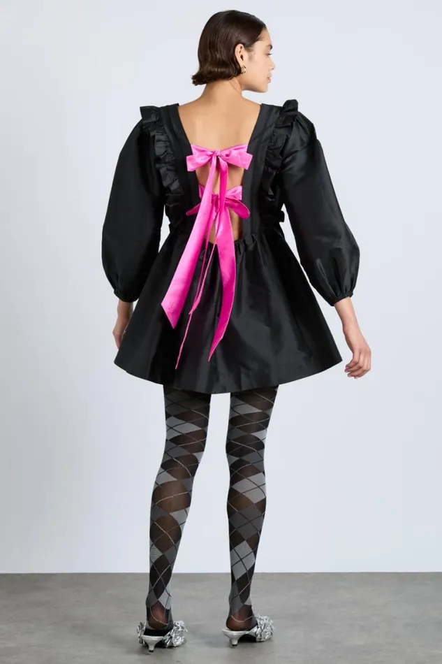 Women Damson Madder Dresses Piarra Mini Smock Dress 8211 Black With Pink Bows