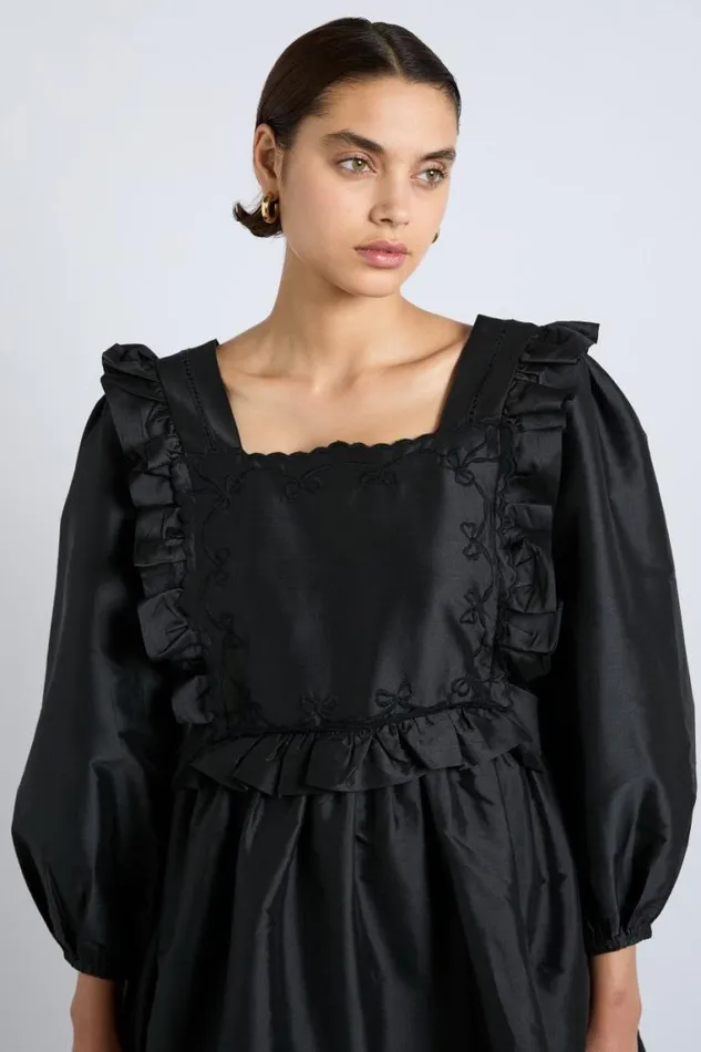Women Damson Madder Dresses Piarra Mini Smock Dress 8211 Black With Pink Bows