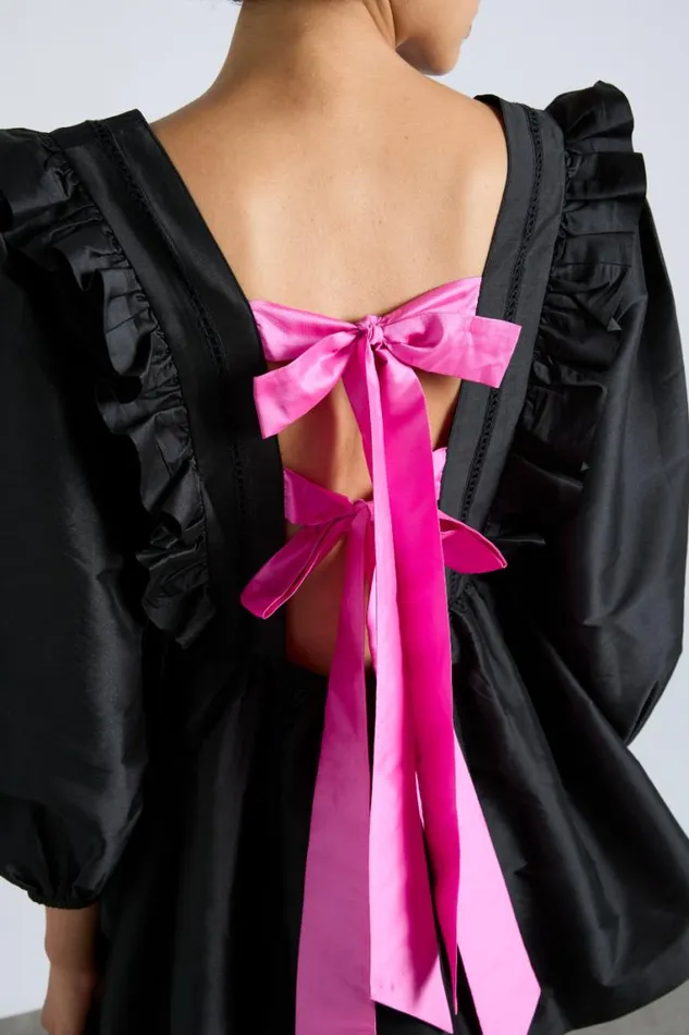 Women Damson Madder Dresses Piarra Mini Smock Dress 8211 Black With Pink Bows