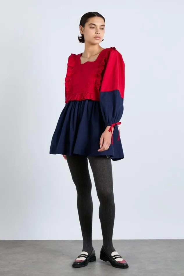 Women Damson Madder Dresses Piarra Mini Smock Dress 8211 Red and Navy