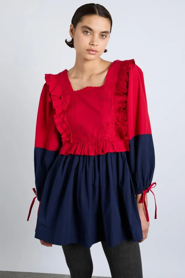 Women Damson Madder Dresses Piarra Mini Smock Dress 8211 Red and Navy