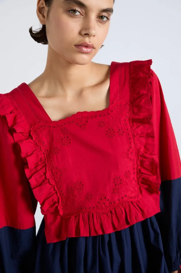 Women Damson Madder Dresses Piarra Mini Smock Dress 8211 Red and Navy